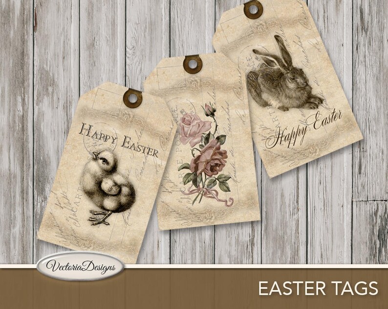 Easter Printable Tags, Easter Decoration, Gift Tags, Easter Download, Bunny Tags, Flower Tags, Easter Printable, Vintage Easter Tags 000358 image 4