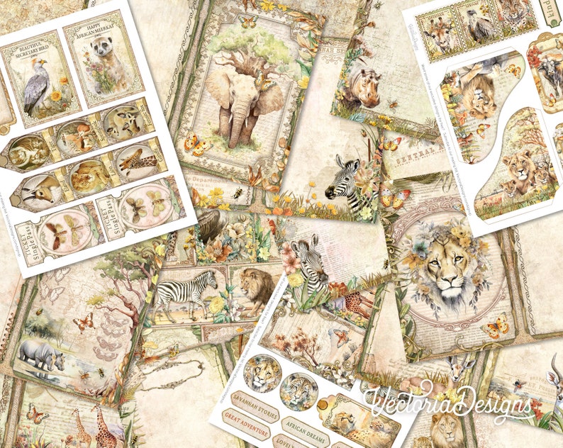 Kit diario spazzatura animali africani, kit diario spazzatura stampabile Savannah Abbellimenti Animali giornale spazzatura Kit artigianale 003058 immagine 2