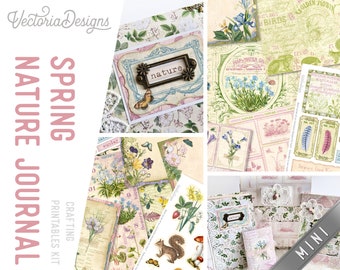 Spring Nature Journal MINI Crafting Printables Kit, Spring Junk Journal, Journal Embellishments, Craft Kit, Printable Paper Pack 002890