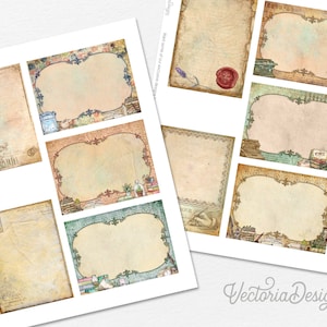 May include: A set of eight printable vintage-style labels with ornate frames and a distressed background. The labels are perfect for adding a touch of vintage charm to your projects.