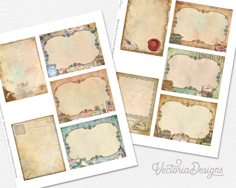 May include: A set of eight printable vintage-style labels with ornate frames and a distressed background. The labels are perfect for adding a touch of vintage charm to your projects.