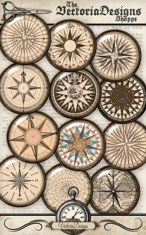 Compass Circles 2 inch printable with without glass paper crafting