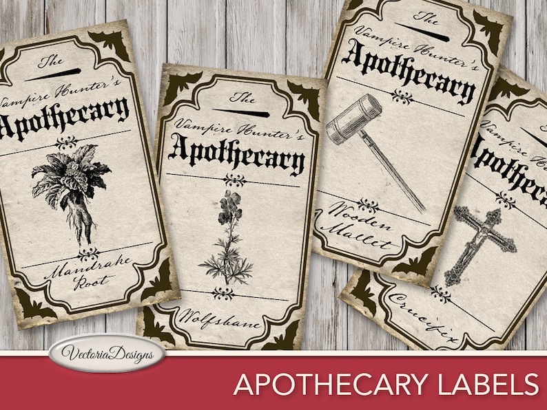 Vampire Hunting Kit, Halloween Labels Pack, Vampire Props, Halloween Printables, Digital Paper, Dracula Labels, Apothecary Props, 001694 image 3