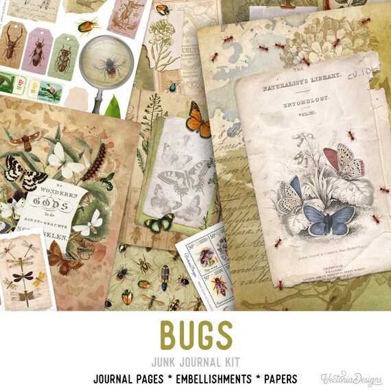 Bugs Junk Journal Kit, Entomology - Printable Pages for Crafting - 002033