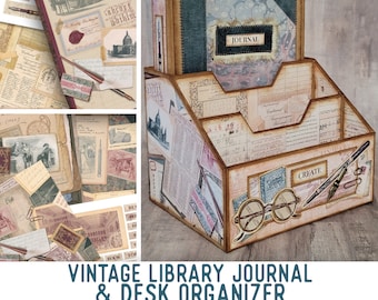 Vintage Library Journal and Desk Organizer Crafting Printables Kit, Printable Junk Journal Kit, Garden Paper Journal, Ephemera  002299