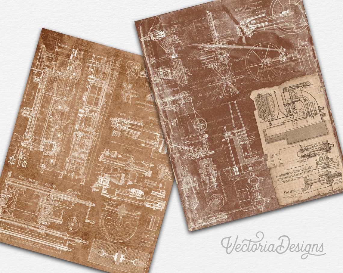 Mechanics Themed Ephemera Pack of Vintage Blueprints Sheets Etsy