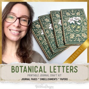 Botanical Letters Junk Journal Kit DELUXE - Printable Pages, Papers and Embellishments for Crafting - 004088