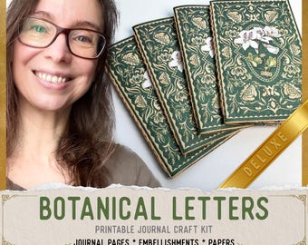 Botanical Letters Junk Journal Kit DELUXE - Printable Pages, Papers and Embellishments for Crafting - 004088
