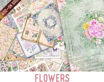 Flowers Goodie Bag, Junk Journal Pages, Papers, Junk Journal Printables, Junk Journal Supplies, Printable Junk Journal Kit - 003254