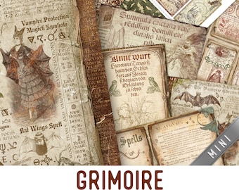 Grimoire Crafting Printables Kit MINI, Dark Halloween Junk Journal Kit Witch Ephemera Printable Paper Pack Embellishment Craft Kit 003128