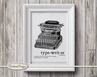 Typewriter Dictionary Print, Black And White Typewriter, Monochrome Wall Art Printable, Minimalist Sketch, Illustration Printable 001734