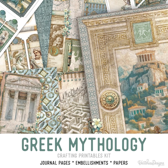 Greek Mythology Junk Journal Kit (Standard) - Printable Pages, Papers and Embellishments for Crafting - 003696