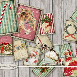 Christmas Postage Stamps, Christmas Decoration, Summer Christmas Craft, Christmas Ephemera, Christmas Stamps Printable, Xmas In July 001552
