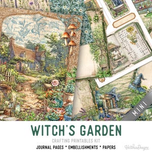 Witch Garden Junk Journal Kit MINI, Herbal Witch Crafting Printables Kit Crafting Garden Embellishments Printable Crafts Paper 003693