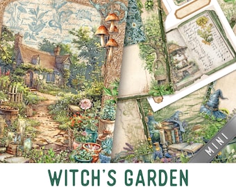Witch Garden Junk Journal Kit MINI, Herbal Witch Crafting Printables Kit Crafting Garden Embellishments Printable Crafts Paper 003693