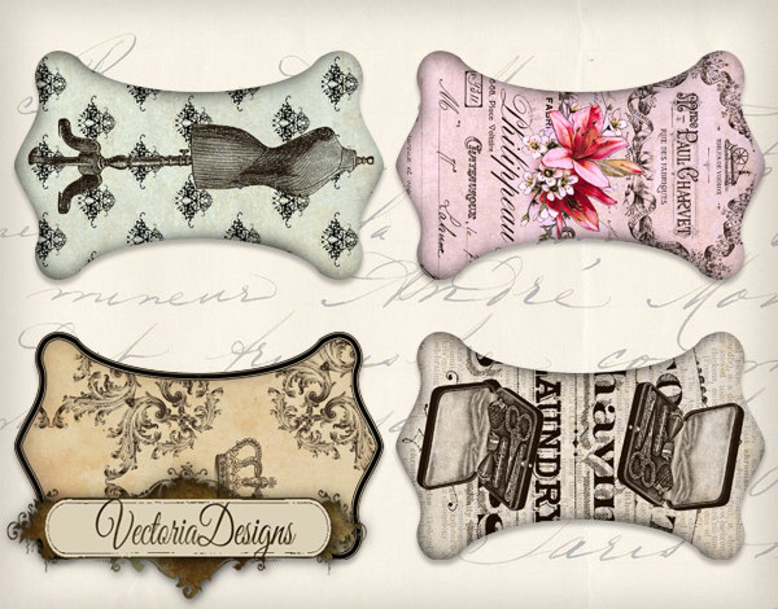 Ribbon and Lace Holders Printable Images Instant Download Etsy