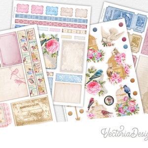 Love Birds Embellishment Sheets Journal Embellishments Printable Crafting Ephemera Vintage Ephemera Scrapbook Supplies Craft kits - 002711