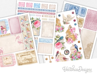 Love Birds Embellishment Sheets Journal Embellishments Printable Crafting Ephemera Vintage Ephemera Scrapbook Supplies Craft kits - 002711