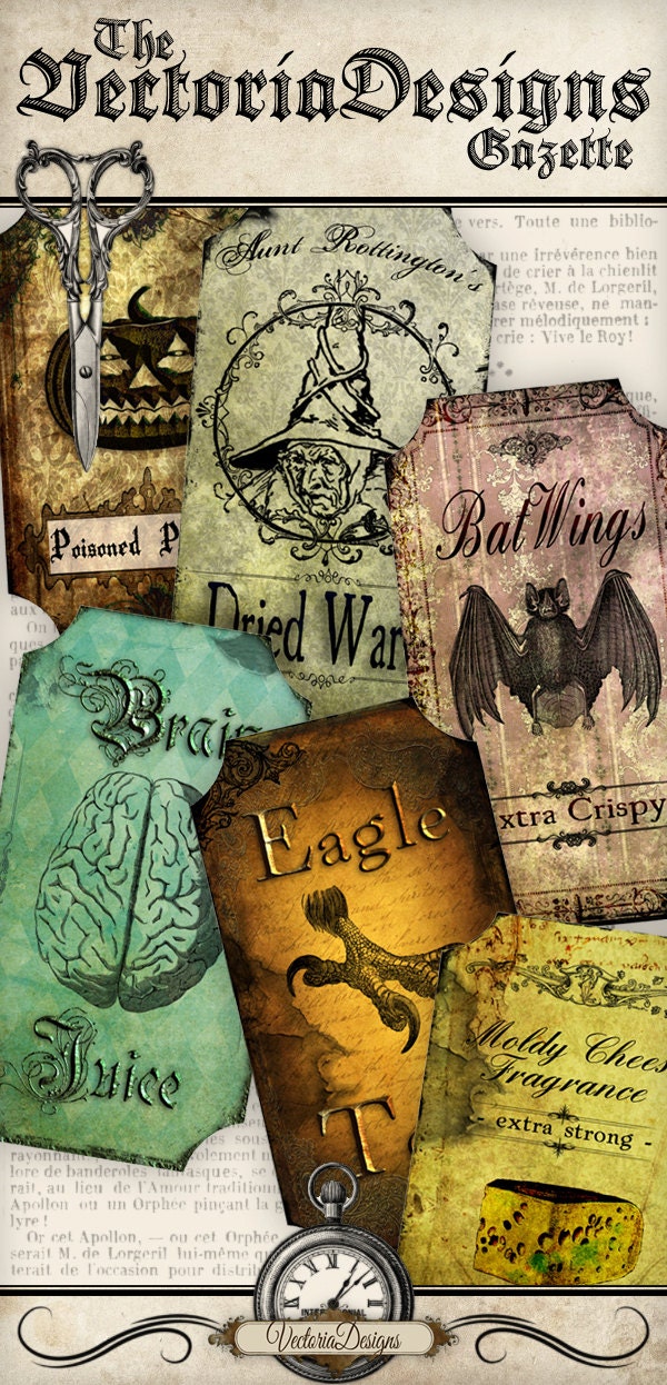 Halloween Bottle Jar Labels Tags instant download printable images digital collage sheet VD0093
