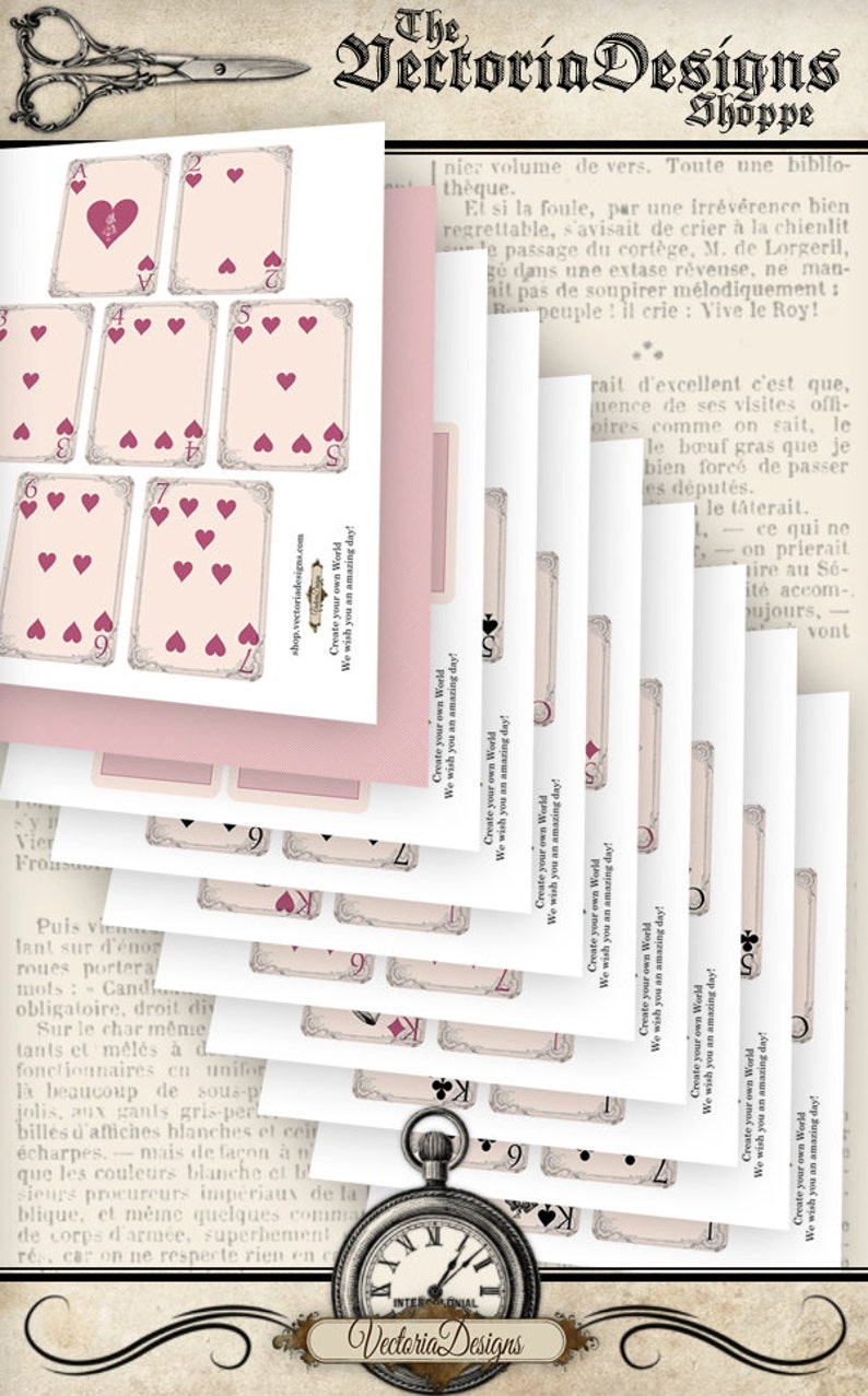 Printable Alice in Wonderland playing cards full deck paper crafting scrapbooking craft instant download digital collage sheet 000108 image 2