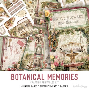 Botanical Memories Junk Journal Kit, Memories Crafting Printables Botanical Embellishments Printable Paper Botanical Junk Journal 003402