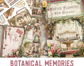 Botanical Memories Junk Journal Kit, Memories Crafting Printables Botanical Embellishments Printable Paper Botanical Junk Journal 003402