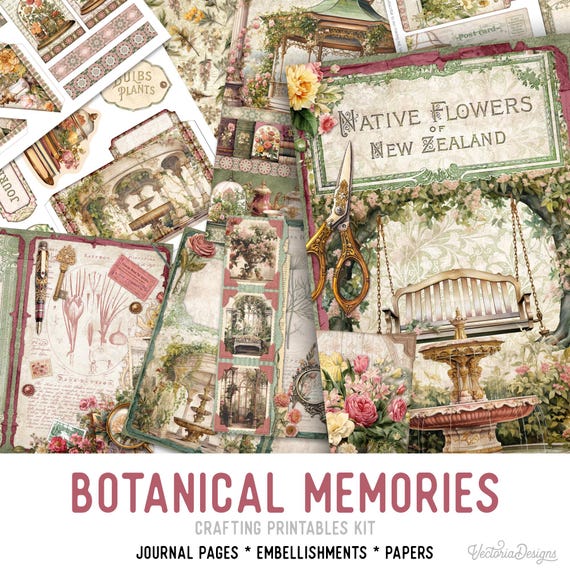 Botanical Memories Junk Journal Kit (Standard) - Printable Pages, Embellishments, Papers for Crafting - 003402