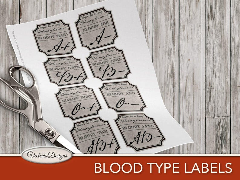Vampire Blood Type Labels Printable Halloween Apothecary | Etsy
