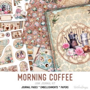 Morning Coffee Junk Journal Kit, Printable Junk Journal Kit Coffee Embellishments Coffee Junk Journal Papers Craft kit Coffee kit - 003004