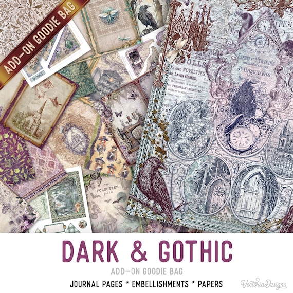 Dark & Gothic Goodie Bag, Junk Journal Pages, Papers, Junk Journal Printables, Junk Journal Supplies Printable Junk Journal Kit 003503