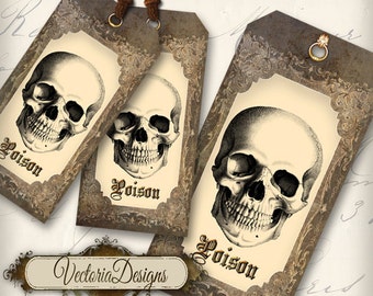 Halloween Labels, Skull Labels, Halloween Poison Labels, Halloween Tags, Halloween Printables, Digital Collage, Halloween Wine Glass 000226