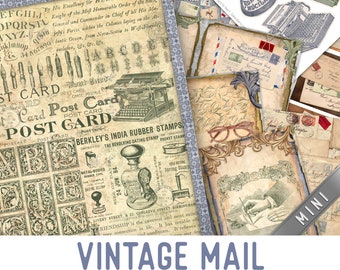 Vintage Mail Crafting Printables Kit MINI, Vintage Post Junk Journal, Vintage Embellishments, Paper, Printable Journal - 003154
