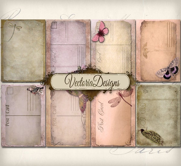 Postcard Papers ATC vintage images digital background instant download