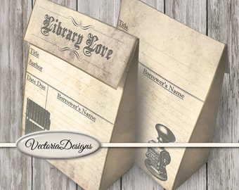 Library Favor Bag printable paper crafting library card scrapbooking digital download instant download digital collage sheet - 001439