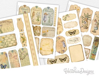 Meadows and wildflowers paper embellishments - Decorative paper sheets for scrapbooking - Printable ephemera craft supplies  002438