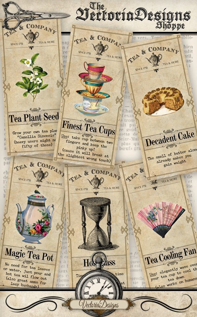 Tea Apothecary Labels tea shop party printable hobby crafting scrapbooking instant download digital collage sheet 000922 image 1
