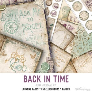 Back in Time Junk Journal Kit, Memories Journal Kit, Printable Junk Journal Kit, Craft kits, Junk Journal Embellishments, Paper - 002365