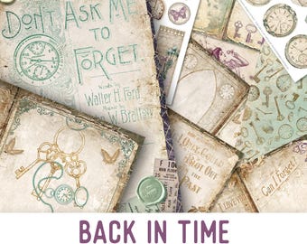 Back in Time Junk Journal Kit, Memories Journal Kit, Printable Junk Journal Kit, Craft kits, Junk Journal Embellishments, Paper - 002365