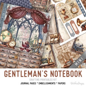 Gentleman's Notebook Junk Journal Kit MINI, Gentleman Crafting Printables Kit Gentleman Embellishments Printable Gentleman Paper Kit 003476