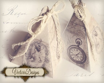 Shabby elegant pyramid box vintage printable images instant download digital collage sheet VD0395