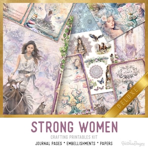 Strong Women Junk Journal Kit DELUXE Women Crafting Printables Kit Women Embellishments Printable Paper Independent Woman Craft Kit 003091