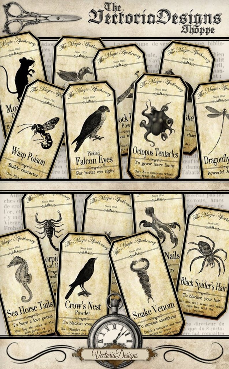 Halloween Printables, Halloween Decoration, Apothecary Labels, Bottle Labels, Halloween Art, Potion Labels, Steampunk Halloween 000094 image 1