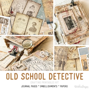 Old School Detective Crafting Printables Kit, Sherlock Holmes Junk Journal, Sherlock Journal Ephemera, Junk Journal Printables - 002297