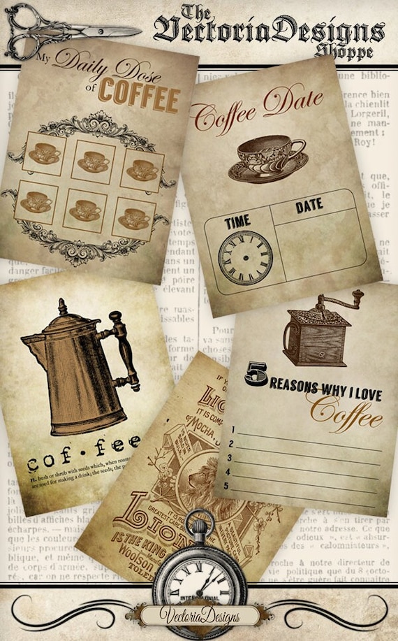 Coffee Journal Cards, Printable Scrapbook Embellishments (JPG, PDF) - 001053