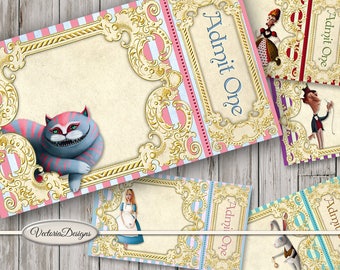 Alice in Wonderland Tickets Printable Party Tickets Admit One digital download instant download digital sheet S3I1 - 001619