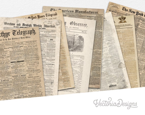 Newspaper Vintage Newspaper Paper Pack Printable Grunge Etsy France