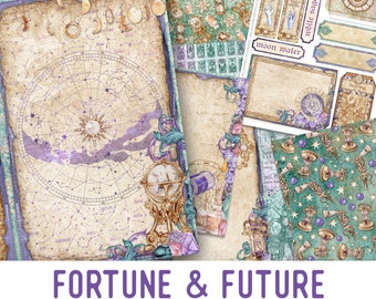 Fortune & Future Crafting Printables Kit, Printable Fortune Teller Junk Journal, Embellishments, Printable Craft Kit, Scrapbook Paper 002826