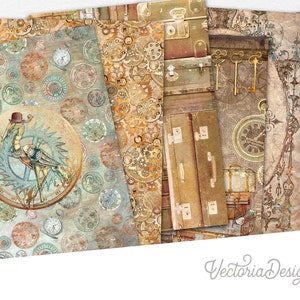 Steampunk World Paper Pack, Steampunk Printable Paper, Steampunk Paper Pack, Scrapbook Paper, Digital Paper, Printable Steampunk - 002708