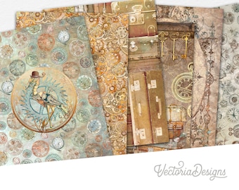 Steampunk World Paper Pack, Steampunk Printable Paper, Steampunk Paper Pack, Scrapbook Paper, Digital Paper, Printable Steampunk - 002708