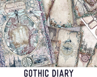 Gothic Diary Junk Journal Kit, Printable Junk Journal Kit, Gothic Junk Journal, Gothic Embellishments, Gothic Papers, Craft kits, DIY 002722